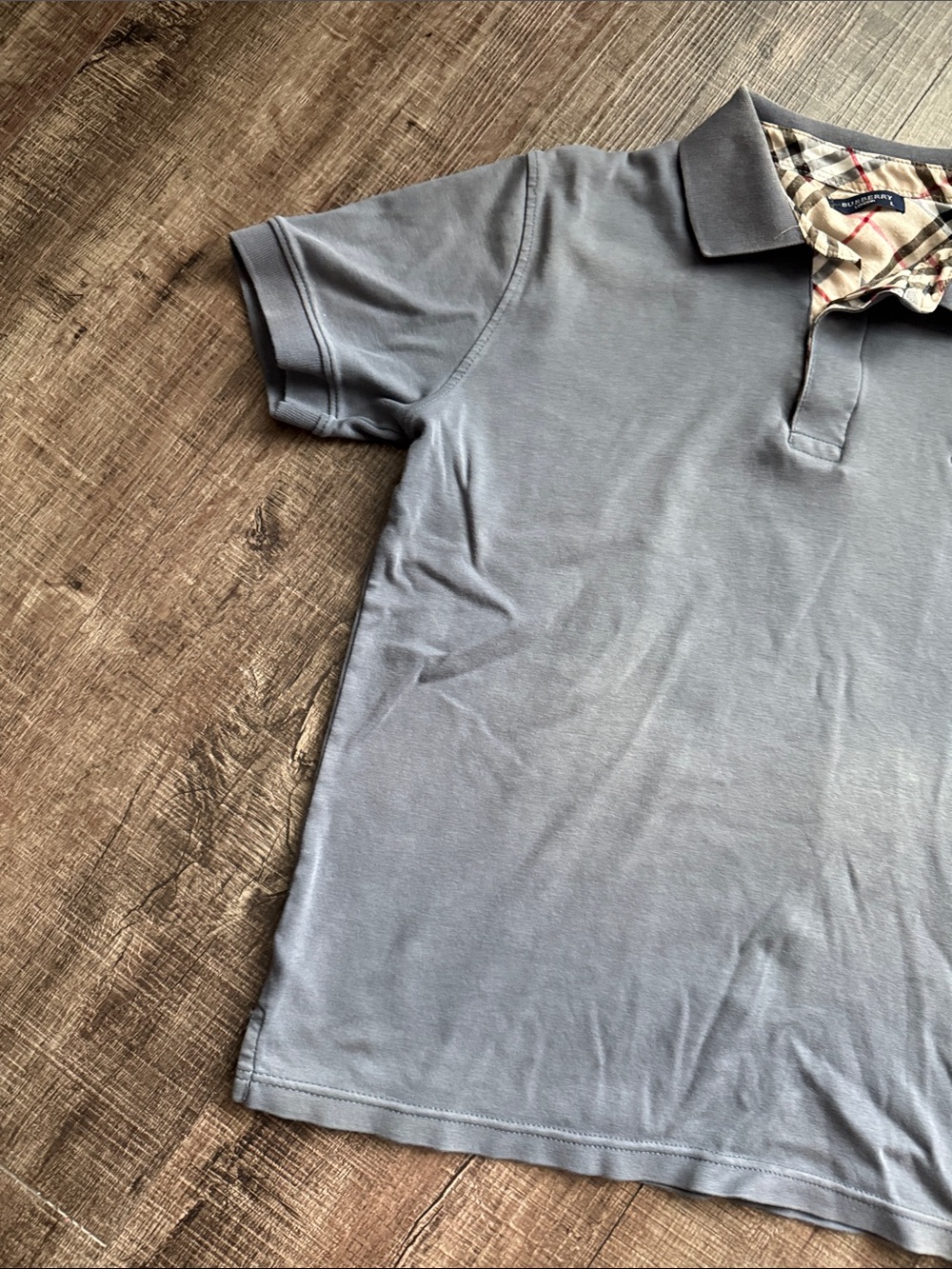 Burberry Men's Light Blue Polo Shirt with Check Trim - Picture 2 of 5